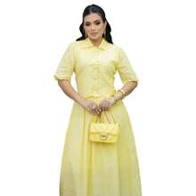 Evangelical Fashion Set: Button-Down Blouse And Midi Skirt, 100% Cotton - MÀU VÀNG - Xem 3