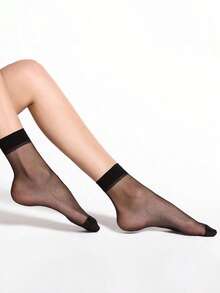 10双装女士透明踝袜，黑色和肤色水晶短袜，透明百搭休闲短袜（无卡片） - 黑色 - 查看 3