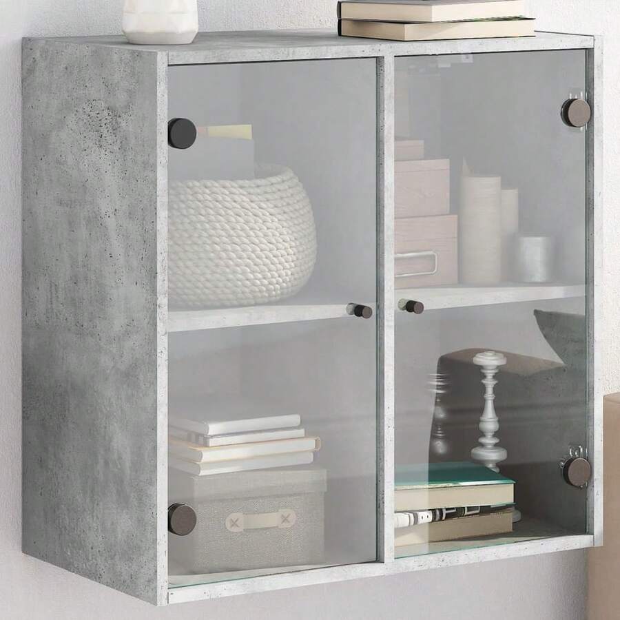 vidaXL Armoire murale avec portes et verre gris béton 68x37x68,5 cm - Gris - Voir 1