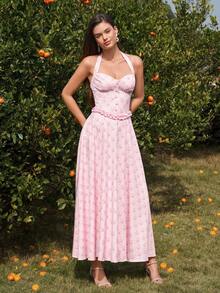 PARTHEA 优雅的无袖甜心领A字长裙，饰有荷叶边和纽扣前襟，完美打造复古或休闲造型，同时又不失露背设计。 - 粉色 - 查看 5