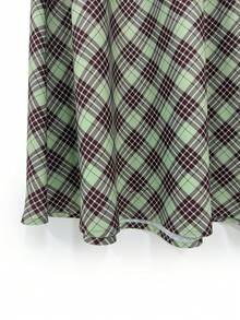 Chân váy nữ kiểu dáng thường ngày, chân váy kẻ caro khóa kéo thời trang mới mùa xuân/hè, trang phục mùa hè cho nữ, thích hợp cho buổi hẹn hò ngày Valentine, trang phục thường ngày ngày lễ. - màu xanh lá - Xem 7