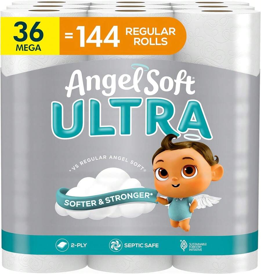 Angel Extra Large Volume Combination With Fresh Linen Scented Tube Mega RollsToilet Tissue 4 Mega Rolls = 16 Regular Rolls, Soft Toilet Paper, Soft And Strong Toilet Tissue Ultra Clean Care With A Wavy Texture, Effectively Cleans, Septic TankSafe And Clog-Proof, Soft And Strong, Value Pack.Toilet Paper, Extra Large Rolls, Septic TankSafe Paper, Clog-Proof, Soft And Strong, Ultra Clean Texture, Flushable Toilet Paper,Packaging May Vary - 白色 - 查看 1