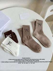 1/6 Pairs Women Neutral Color Wavy Bow Mid-Calf Socks - Multicolor - View 2