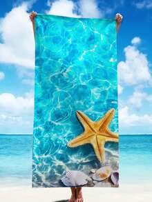 1pc Ultra-Fine Microfiber, Quick-Drying 250gsm, Starfish Beach Print Or Seaside Scenery Print. Large Seaside Beach Mat, Extra-Large Beach Towel, Yoga Mat, Sun Protection Shawl Blanket, Suitable For Travel, Camping, Swimming, All-Purpose Towel, Picnics. 70*140 Quick-Dry Beach Towel, 1 Piece, Or 90*180 Extra-Large Beach Towel.A - Multicolor - View 12