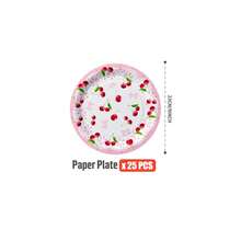 White Base Pink Bow & Cherry Disposable Plates, Napkins, Cups - One-Time Party Supplies Set, Fits 25 Guests, Disposable Paper Plates Party Tableware Suitable For Birthday, Wedding, Theme Party, Family Picnic - Multicolor - View 9