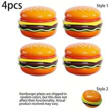 6件套汉堡叠放餐具套装，含蘸酱碟、寿司盘、小吃甜点盘及带盖餐盘，是野餐和派对的理想之选，耐用塑料材质，含汉堡面包托盘