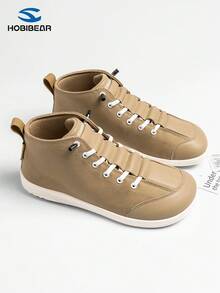 HOBIBEAR 新款男士运动鞋，时尚高帮软底帆布鞋，时尚学生鞋，女士四季宽头平底一脚蹬鞋，简约高帮情侣鞋 - 卡其色 - 查看 1