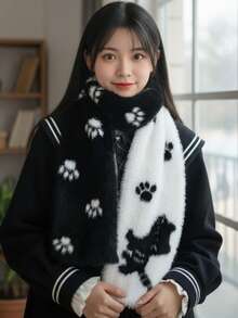 1条吉他与破碎心猫双面黑白蓬松围巾，保暖柔软，是送给女友或闺蜜的完美礼物，也可作女士披肩使用。 - 彩色 - 查看 7