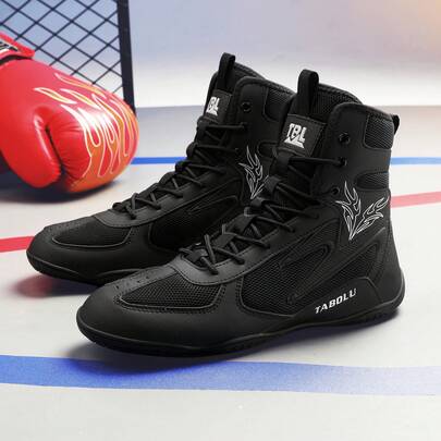 Men's Boxing Shoes, Martial Arts Shoes, Wrestling Shoes, High-Top Men's Fighting Shoes, Boxing Shoes, Training Shoes, Boots, Muay Thai Boxing Shoes, Fitness Kickboxing Shoes, High-Quality Men's Professional Sports Shoes, Comfortable Anti-Slip Durable Breathable Ankle Support Textured Shoes
