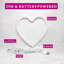 Pink Heart Neon Sign, Battery Operated Or USB Powered LED Heart Lights For Valentines Day Decoration, Valentines Gifts For Wife Wedding Proposal Anniversary Mother's Day Girls' Room Table Wall Decor - 粉色 - 查看 2