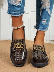 Women's Comfortable Slip-On Leather Loafers, Chunky Heel Oxford Shoes, Retro Platform Round Toe Oxfords, Suitable For Music Festivals, Halloween, Christmas - Coffee Brown - View 4