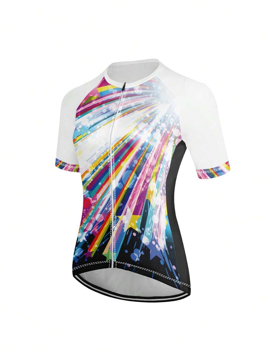 Max Storm 女士短袖彩虹渐变骑行服，涤纶材质，卡通图案，圆领，插肩袖，常规长度，透气，反光，带3个后袋，适合山地车和公路车骑行。 - 彩色 - 查看 1