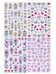 4片装彩色爱心情人节美甲贴纸，3D可爱爱心图腾红色美甲贴花，用于美甲装饰，3D自粘情人节美甲用品，适合女性和女孩的指甲 - 彩色 - 查看 10