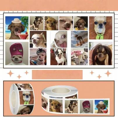 搞笑吉娃娃表情包 - 卷毛贴纸，可爱宠物趣味DIY笔记本装饰贴纸，学生恶作剧贴纸，创意笔记本封口贴纸，可爱狗狗日常场景素材