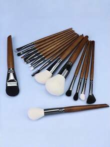 16pcs Premium Animal Hair Makeup Brushes Set With PU Pouch, Includes Powder Brush, Contour Brush, Blush Brush, Face Mask Brush, Fan Highlighter Brush, Concealer Brush, Highlighter Brush, Large Eyeshadow Blending Brush, Detail Blending Brush, Angled Eyeshadow Brush, Small Detail Brush, Large Eyeshadow Brush, Lip Brush. Chosen Skincare Tools, Selected Premium Soft Fibers Won't Irritate Skin - Redwood - View 2