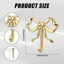 2个蝴蝶结挂钩，2.6x2.6英寸可爱蝴蝶墙钩装饰金色外套架壁挂式钱包挂钩情人节装饰客厅浴室卧室浴帘 - 金色 - 查看 4