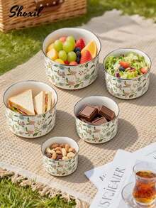 shoxil 5-Piece Nested Storage Bowl Set With Lids, Mixing Bowl Set, Floral Print Enamel Ice Cream Salad Vegetable Prep Bowls, Metal Prep Bowls, Suitable For Baking, Preparing, Cooking And Serving Food - Bowl - View 6