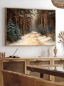 1幅冬季森林小径墙画，复古雪景森林风光，阴郁森林花卉可打印墙画，暗黑哥特风格风景画，送给朋友的理想礼物，卧室艺术画，客厅装饰，办公室装饰，浴室装饰，墙画，墙面装饰，家居装饰，房间装饰，帆布墙画，海报，带框墙画，可选画框 - 彩色 - 查看 6