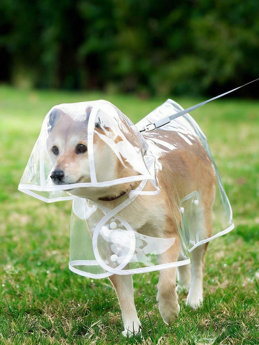 1pc Pet Raincoat - Waterproof & Windproof Pet Apparel. This Transparent Pet Raincoat Features A Wide-Brim Design That Does Not Obstruct The Pet's Vision. Available In Small Dog Waterproof & Windproof Version And Large Dog Raincoat Version. - Pink - View 1