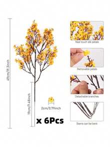 MEHELANY 8支仿真秋季黄色满天星，丝绸花束，适用于婚礼、新娘、派对、家居DIY、感恩节、圣诞节花卉装饰 - 芥末黃 - 查看 11