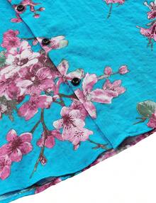 Men's Flower Casual Button Down Short Sleeve Hawaiian Shirt - Xanh Hồng - Xem 6