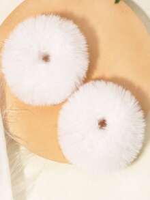 2个蓬松甜甜圈发髻圈发饰可爱发圈发绳，休闲马尾辫 - 白色 - 查看 5