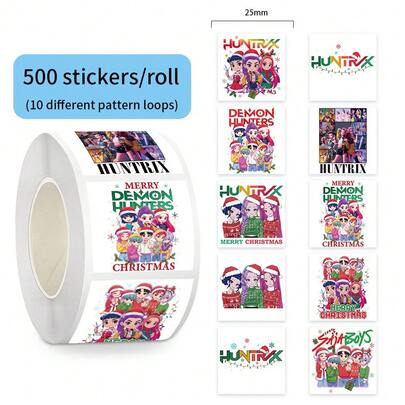 500pcs/Roll K-Pop Witch Hunting Girl Group Stickers, 10 Unique Cartoon Designs, Suitable For Envelopes, Gift Bags, Notebooks, Skateboards, Water Bottles, Luggage, Phone Cases, Tablets - Perfect For Office, Home Or Gift Decoration, Durable Adhesive