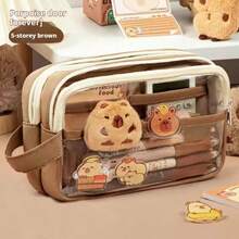 7-Piece Capybara Set, Cute Capybara Pencil Case Set With Animal Themed Desktop Storage Boxes, Suitable For Students And Animal Lovers, Essential Gift For Back To School, Halloween, Christmas, Easter,Stationery,Bag - Coffee Brown - View 16