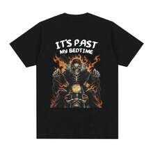 Camiseta divertida "Ya pasó mi hora de dormir" con meme de esqueleto, camiseta de algodón de manga corta para hombres, moda casual vintage, cómoda y de gran tamaño - Negro - Ver 1