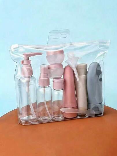 11pcs/Set Plastic Bottle Travel Kit, Assorted Portable Skincare & Toiletry Containers