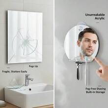 Lustro prysznicowe nieparujące, akrylowe, odporne na stłuczenia, montowane na ścianie, lustro do makijażu i golenia, bezramowe, superprzezroczyste lustro (przed użyciem należy zdjąć folię ochronną) - one-size - Zobacz 5