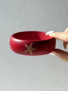 Vintage Burgundy, Black, Brown Striped Resin Bangle, Asymmetrical Geometric Starfish & Cross Wooden Bangle, Dystopian Punk Chic Jewelry, Charming & Elegant Accessories For Women, Suitable For Vacation & Music Festivals - Multicolor - View 10
