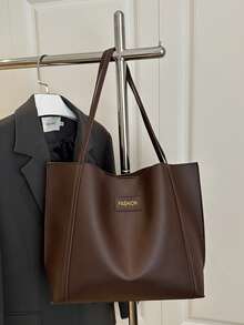2pcs/Set Solid Color Small Shoulder Tote Bag & Clutch Wallet, PU Leather Material Suitable For Girls, Women Shopping, Work Commute And Daily Use - Coffee Brown - View 3