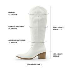 Womens Cowboy Boots Western Comfortable Chunky Heel Square Toe Fashionable Vintage Embroidered Cowgirl Knee High Boots - trắng - Xem 5