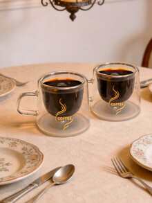 1/2/4个装 80毫升小咖啡杯，玻璃杯，金色贴花咖啡杯，意式浓缩咖啡杯。适用于牛奶、茶、卡布奇诺、意式浓缩咖啡。优雅的生日和节日礼物。 - 彩色 - 查看 2