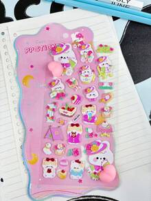 Cute Bear & Rabbit Stickers, Cartoon Soft Squeeze 3D Bubble Stickers For Phone Case Decor, Perfect Gift For Home Decor, Party Decor, Birthday, Holidays, Fashion Item, Luxury, Sewing, DIY - Multicolor - View 7