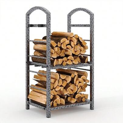 CuisinSmart 2-Tier Firewood Rack Outdoor Indoor With Kindling Hooks,30"  Metal Wood Rack,Stable Log Holder Rustproof,Heavy Duty Firewood Storage Organizer Tool For Fireplace Patio Deck Firepit