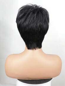 Short Straight Human Hair Wig 6 Inch Natural Black Brazilian Hair Pixie Cut Wig 150% Density Full Machine Made For Women - Natural Black - View 7