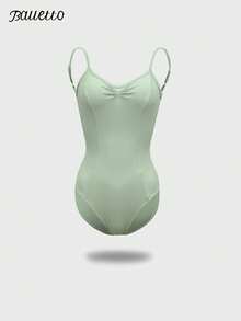 balletto Art Student's Gymnastics Suit For Women With Adjustable Straps, High-Waisted Dance Training Outfit, Adult Front And Back V-Neck With Large Backless Leard. - 薄荷綠 - 查看 10