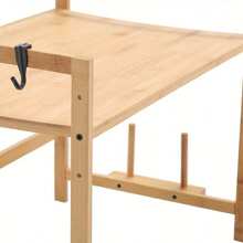 1 Tier Bamboo Wood Microwave Shelf, Desktop Microwave Stand With Hooks & Cutting Board Holder/ Rag Rack, Kitchen Counter Organizer Utility Storage Shelf, Utility Racks - 2 Tiers: 53*37*68cm - View 7