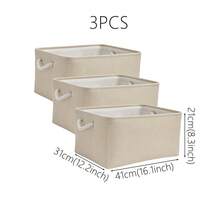 3 Sizes, 1pc Beige Foldable Desktop Storage Basket, Large Capacity With Handle, Suitable For Storing Toys, Made Of Linen Fabric, Also Can Be Used For Dirty Clothes Storage, Ideal For Back To School Season - Beige - View 10