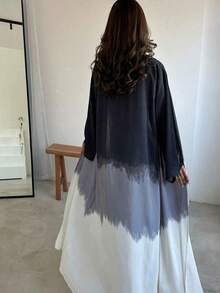 Eid Elegant Robe, Tie-Dye Design And Drop Shoulder Sleeves, Casual Flowing Fabric, Slightly Stretchy - Black - View 4