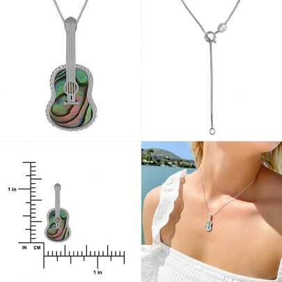 Silver Abalone Shell Ukulele Pendant Necklace, 162 Extender