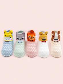 5 Pairs Kids Cute Cartoon Animal Head Mesh Thin Ankle Socks, Spring/Summer - Multicolor - View 4