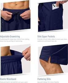 Men's Swim Trunks Quick Dry Board Shorts With Zipper Pockets Beach Shorts Bathing Suits Men - No Mesh Liner - Navy - 查看 6