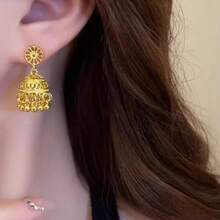 Gilded Years Elegant Light Luxury Gold Long Earrings High-End Flower Super Shiny Tassel Unique Ear Accessories - 金色 - 查看 4