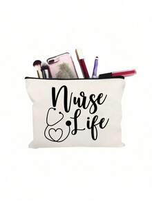 A Makeup Bag Printed With The Words"Nurse Like"Lightweight Toiletry Pouch, Spacious Zippered Makeup Pouch, Middle Eastern Accessory,Durable Fabric Compact Travel Cosmetic Pouch, Perfect Gift For Nurses, Nursing Students, Nurse'S Day, Graduation, Christmas, Nurse Accessories For Work,Unique Gift For Mom - Multicolor - View 12