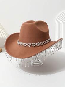 1 件女式纯色闪亮皇冠、流苏、人造水钻装饰西部牛仔帽，适合休闲装、派对、婚礼、节日万圣节 - 彩色 - 查看 23