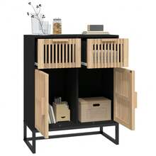 Buffet vidaXL noir 60x30x75 cm en bois massif - Noir - Voir 4