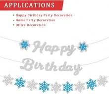 Happy Birthday Snowflake Banner Pre-Strung Blue Snow Flake Winter Holiday Drations Paty Glitter Letter Sie Color Winter Birthday Garland Wonderland Frozen Themed Christmas Holiday Party No DIY - 杏色 - 查看 5